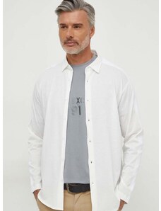 Bavlnená košeľa Armani Exchange pánska, béžová farba, voľný strih, s klasickým golierom, 3DZCLA ZJ9AZ