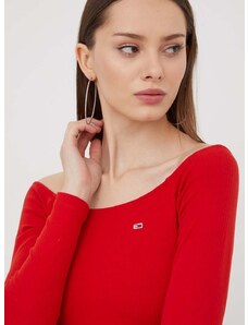 Tričko s dlhým rukávom Tommy Jeans dámsky,červená farba,DW0DW17535