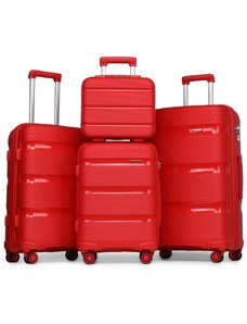 Set kufrov - KONO pastelový 4set s kozmetickým kufríkom, červený
