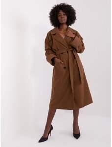Fashionhunters Brown long women's coat with belt