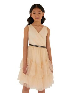 Dievčenské šaty Guess béžová farba, mini, áčkový strih