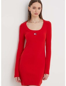 Šaty Tommy Jeans červená farba,mini,priliehavá,DW0DW17424