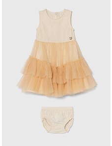 Dievčenské šaty Guess béžová farba, mini, áčkový strih