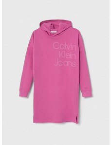 Dievčenské bavlnené šaty Calvin Klein Jeans ružová farba, mini, rovný strih