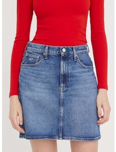 Rifľová sukňa Tommy Jeans mini, áčkový strih, DW0DW17049