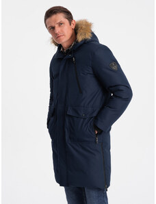 Ombre Alaskan men's winter jacket with detachable fur from the hood - navy blue