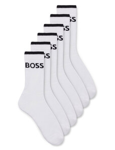BOSS - 6PACK BOSS biele pánske ponožky s čiernym logom (HUGO BOSS) - limitovaná edícia