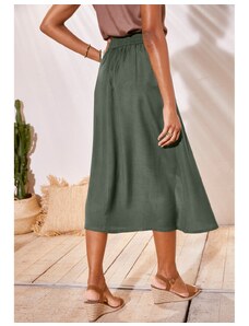 Blancheporte Jednofarebná sukňa na gombíky z eco-firendly viskózy khaki 036
