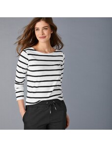 Blancheporte Pruhované tričko s dlhými rukávmi, eco-friendly biela/čierna 054