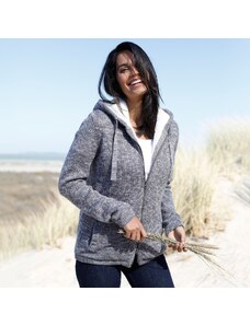 Blancheporte Striekaný sveter na zips, so syntetickou kožušinou sivý melír 040