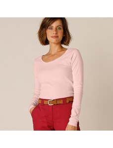 Blancheporte Jednofarebné tričko s dlhými rukávmi, bio bavlna ružová pudrová 036