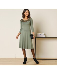 Blancheporte Jednofarebné šaty s výšivkou khaki 052