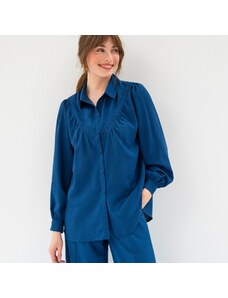 Blancheporte Jednofarebná košeľová blúzka s macramé modrá 050