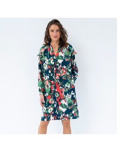 Blancheporte Rovné šaty s etno vzorom z recyklovaného polyesteru tyrkysová/papriková 036