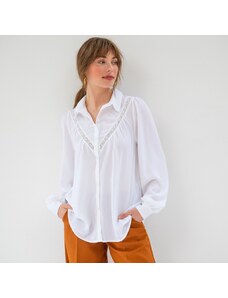 Blancheporte Jednofarebná košeľová blúzka s výšivkou a macramé ražná 048
