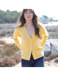 Blancheporte Zapínací sveter s výstrihom do "V" z recyklovaného polyesteru žltá 052