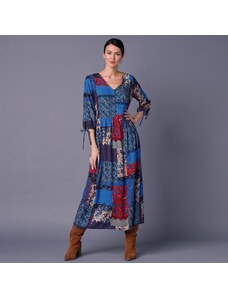 Blancheporte Dlhé šaty v patchwork dizajne modrá/červená 056