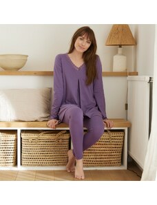 Blancheporte Pyžamo s legínami z bavlny a čipky fialová sivá 048