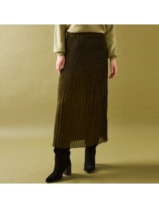 Blancheporte Voálová plisovaná sukňa z recyklovaného polyesteru, pre nižšiu postavu khaki 048