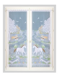 Blancheporte Rovná vitrážová záclona s motívom koňov, pre garnižovú tyč, pár farebný potlač 044