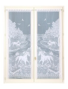 Blancheporte Rovná vitrážová záclona s motívom koňov, pre garnižovú tyč, pár biela 060