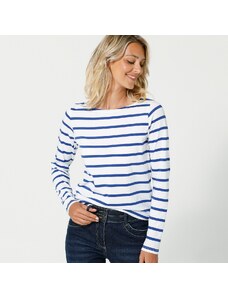 Blancheporte Pruhované tričko s dlhými rukávmi, eco-friendly biela/modrá 040