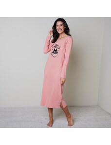 Blancheporte Nočná košeľa s dlhými rukávmi a potlačou mačky ružová 050