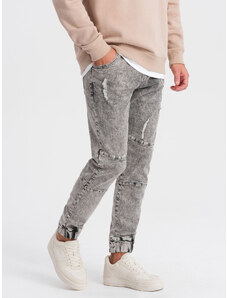 Ombre Men's marbled JOGGERS pants with rubbed edges - gray
