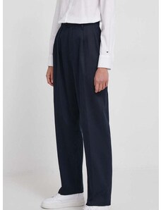 Nohavice Tommy Hilfiger dámske,tmavomodrá farba,strih chinos,vysoký pás,WW0WW40509