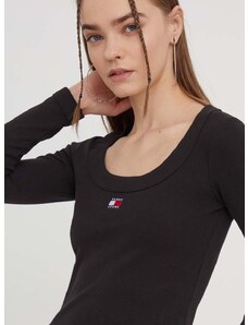 Tričko s dlhým rukávom Tommy Jeans dámsky,čierna farba,DW0DW17397
