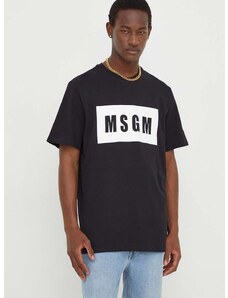 Bavlnené tričko MSGM pánsky,čierna farba,s potlačou,2000MM520.200002