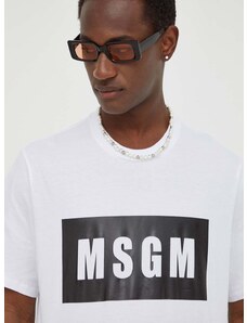 Bavlnené tričko MSGM pánsky,biela farba,s potlačou,2000MM520.200002