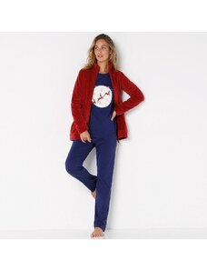 Blancheporte Trojdielna súprava pyžama a fleecovej mikiny na zips nám. modrá/červená 044