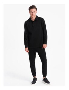Ombre Clothing Pánska mikina s polo golierom + nohavice čierna