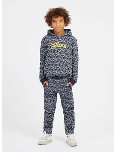 Detská bavlnená mikina Guess tmavomodrá farba, s kapucňou, vzorovaná