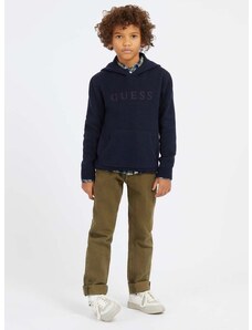 Detský sveter s prímesou vlny Guess tmavomodrá farba, tenký