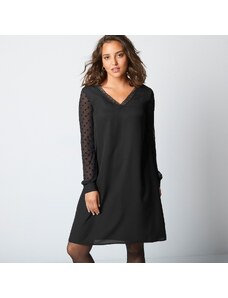 Blancheporte Rovné šaty s dlhými rukávmi a výšivkou čierna 038