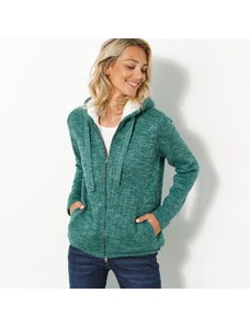 Blancheporte Striekaný sveter na zips, so syntetickou kožušinou zelený melír 052