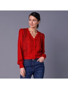 Blancheporte Ažúrový sveter s macramé a zvlneným zakončením červená 054