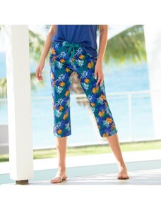 Blancheporte Pyžamové 3/4 nohavice s tropickou potlačou modrá/šafranová 036