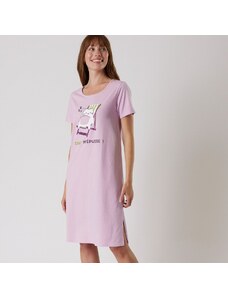 Blancheporte Krátka nočná košeľa s krátkymi rukávmi a potlačou "Mačky" orgovánová 040