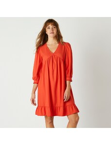 Blancheporte Jednofarebné rovné šaty s 3/4 rukávmi, krep oranžová 038