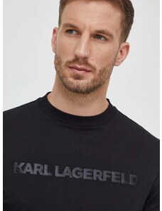 Bavlnené tričko s dlhým rukávom Karl Lagerfeld čierna farba, s potlačou