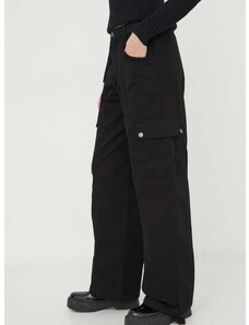 Nohavice Guess Originals dámske, čierna farba, rovné, vysoký pás