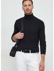 Vlnený sveter Karl Lagerfeld pánsky, čierna farba, tenký, s rolákom