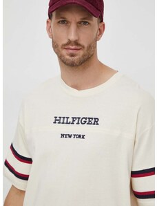 Bavlnené tričko Tommy Hilfiger pánsky, béžová farba, s nášivkou, MW0MW33698
