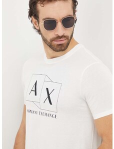 Bavlnené tričko Armani Exchange pánske, béžová farba, s potlačou, 3DZTAD ZJ9AZ