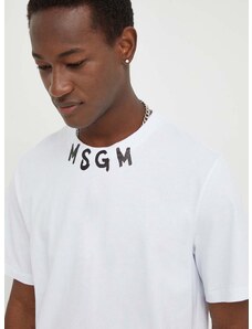 Bavlnené tričko MSGM pánsky,biela farba,s potlačou,3640MM118.247002