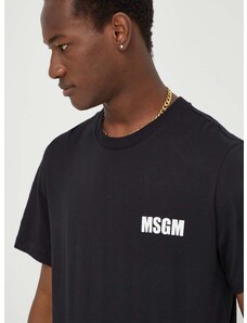 Bavlnené tričko MSGM pánsky,čierna farba,s potlačou,3640MM130.247002