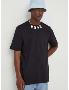 Bavlnené tričko MSGM pánsky, čierna farba, s potlačou, 3640MM118.247002